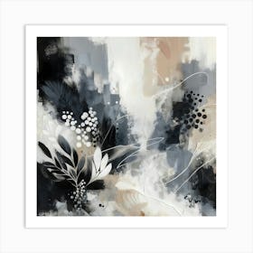 Abstract Floral Monochrome Serenity 2 Art Print