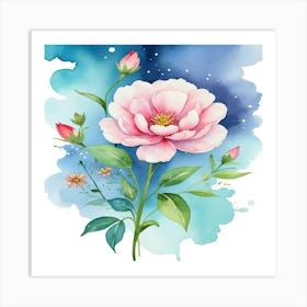 Watercolor Peony Flower Art Print