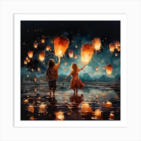 Paper Lanterns In The Sky Art Print