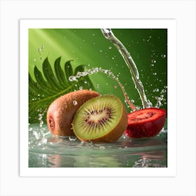 Kiwi Fruit Splashing Water Art Print