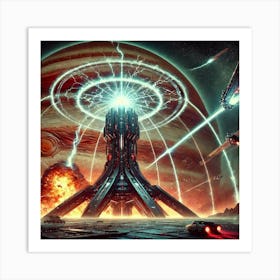 A Sci Fi Depiction Of The Stormspire Array Striking Targets Art Print