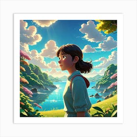 Girl Looking At A Lake Art Print