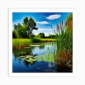 Grass Plant Vegetation Water Reed Calm Cane Season Scene Green Tranquil Background Natur (5) Art Print