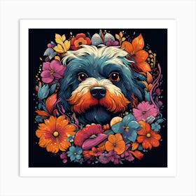 Dog With Flowers Art Print