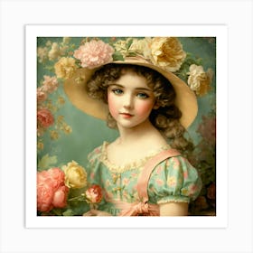 Shabby Floral Pastel Paper Sweet Cottage Girl Swee (4) Art Print