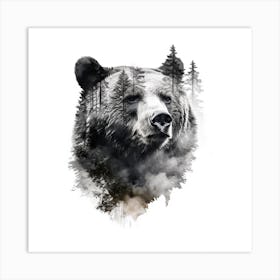 Grizzly Bear Double Exposure Art Art Print