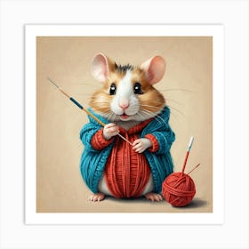 Hamster Knitting Art Print