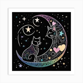Cats On The Moon whimsical minimalistic Art Print