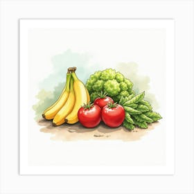 Elegant Watercolor Composition Of Fresh Produce With A Serene Background 1 Art Print