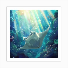 A Manta Ray Swims In The Ocean Art Print