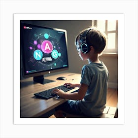 Boy Using A Computer 2 Art Print