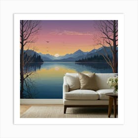 Sunset Lake Wall Mural Art Print