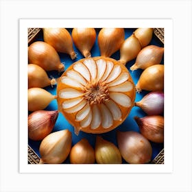 Onion On Blue Background Art Print