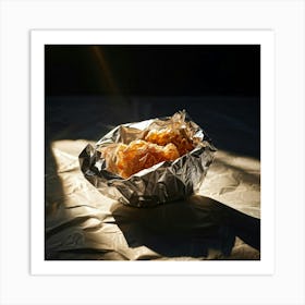 Crumpled Plastic Wrapper Foreground Contrasting Against A Pristine Dark Background Focus On Texture Art Print