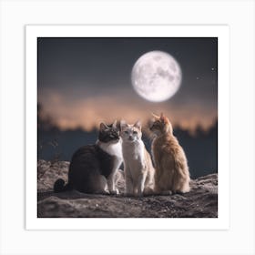 0 Two Cats Under Moonlit Night With Blurry Backgroun Esrgan V1 X2plus (3) Art Print