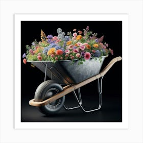 Wheelbarrow With Flowers Art Print