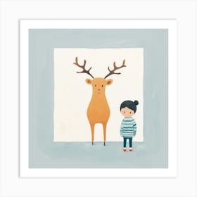 Girl and Deer Art Print