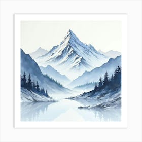 Platinum Watch, Watercolor, Snowy Mountain Range 1 Art Print