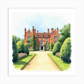 Watercolor Of The Houghton Hall In Norfolk, Capturing Its Grand Design And Beautiful Gardens Art Print