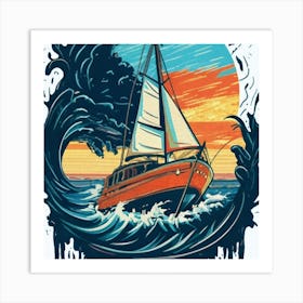 A sailing boat in the middle of the sea 7 Art Print