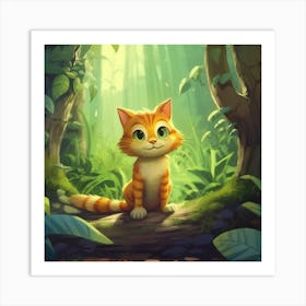 Cute Cat In The Forest Art Print