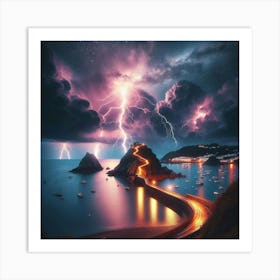 Lightning Storm Over The Sea Art Print