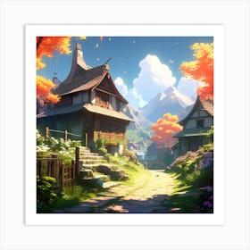 Rustic Village Scene Ethereal Heavenly Glow Incorporating Styles Of Greg Rutkowski Loish Rhads (2) Art Print