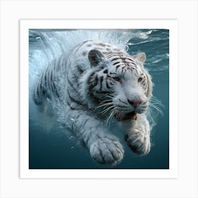 White Tiger Swimming Underwater Art Print