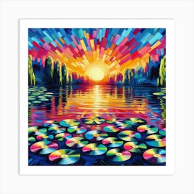 Sunset With Cds Art Print