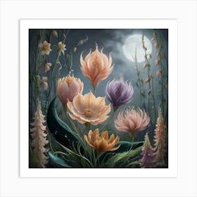 Flowers In The Moonlight 1 Art Print