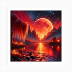 Red Moon At Night Art Print