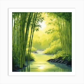 A Stream In A Bamboo Forest At Sun Rise Square Composition 55 Art Print