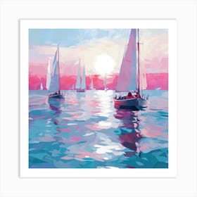 Sailboats At Sunset 3 Art Print