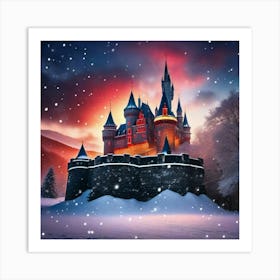 Glorious pink castle with pinkish glowing sky Art Print