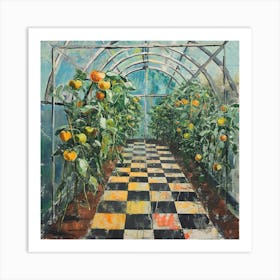 Tomatoes Growing In The Greenhouse Checkerboard 2 Art Print
