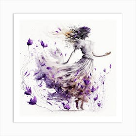 Woman Flowing With Purple Flowers Art Print
