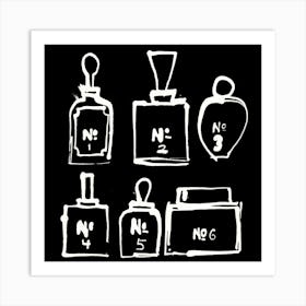 Perfume Bottles Black / White Art Print