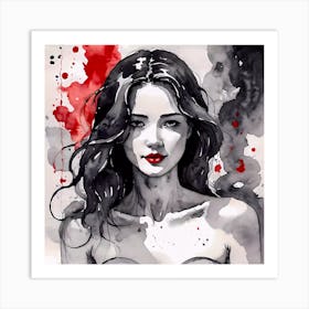 Selective Color Painting Of A Woman Black, White and Red Art Print