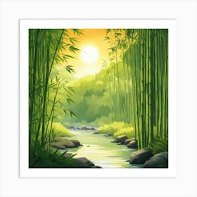 A Stream In A Bamboo Forest At Sun Rise Square Composition 176 Art Print