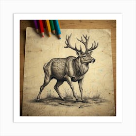 Elk Drawing Art Print