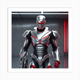 A Futuristic Warrior Stands Tall, His Gleaming Suit And Shining Silver Visor Commanding Attention 4 Art Print