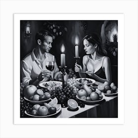 Couple At Dinner 1 Art Print