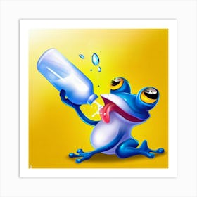 Frog Drinking Water From A Bottle Art Print