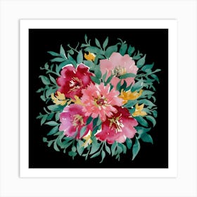 A Watercolor Painting Of Colorful Flowers And Le (6) (1) Art Print