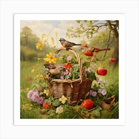 Birds In A Basket Art Print