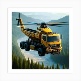 Helicopter In The Mountains Art Print