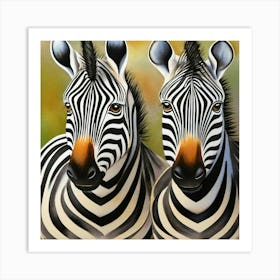 Striking Zebra Pair Black and White Close-Up Animals Art Print