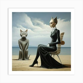 Cat And Woman Art Print