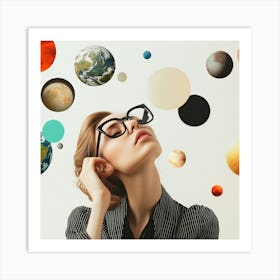 Woman Looking At The Planets Art Print