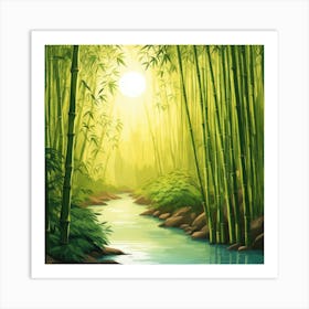 A Stream In A Bamboo Forest At Sun Rise Square Composition 349 Art Print